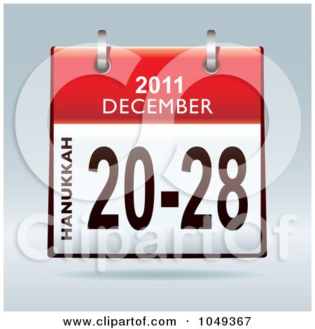 Royalty-Free (RF) Clip Art Illustration of a 3d Red Hanukkah December 20-28 Flip Desk Calendar by michaeltravers