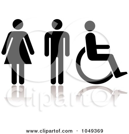 Royalty-Free (RF) Clip Art Illustration of a Digital Collage Of Black Women, Men And Handicap Restroom Symbols With Reflections by michaeltravers