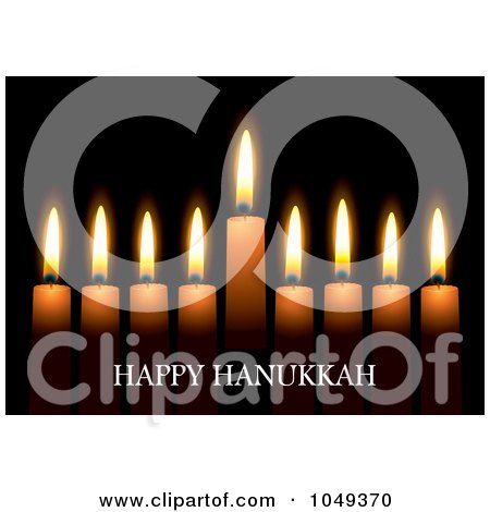 Royalty-Free (RF) Clip Art Illustration of a Happy Hanukkah Greeting Against Candles On Black by michaeltravers