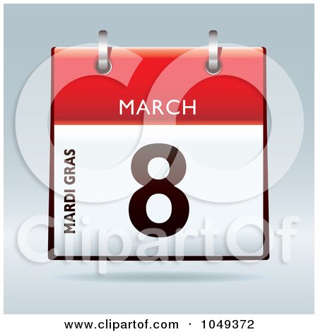 Royalty-Free (RF) Clip Art Illustration of a 3d Mardi Gras March 8 Flip Desk Calendar by michaeltravers