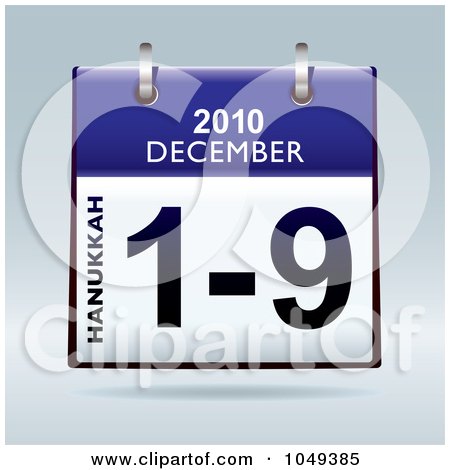 Royalty-Free (RF) Clip Art Illustration of a 3d Blue Hanukkah December 1-9 Flip Desk Calendar by michaeltravers