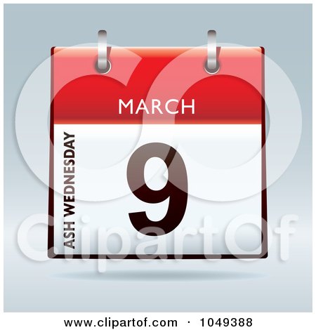 Royalty-Free (RF) Clip Art Illustration of a 3d Ash Wednesday March 9 Flip Desk Calendar by michaeltravers