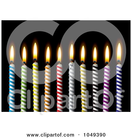 Royalty-Free (RF) Clip Art Illustration of 3d Colorful Striped Birthday Candles On Black - 1 by michaeltravers