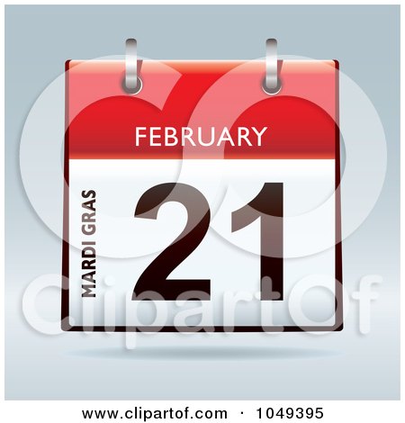 Royalty-Free (RF) Clip Art Illustration of a 3d Mardi Gras February 21 Flip Desk Calendar by michaeltravers