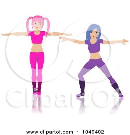 Royalty-Free (RF) Clip Art Illustration of a Digital Collage Of Aerobics Fitness Wom3n Wearing Doing Poses by elaineitalia