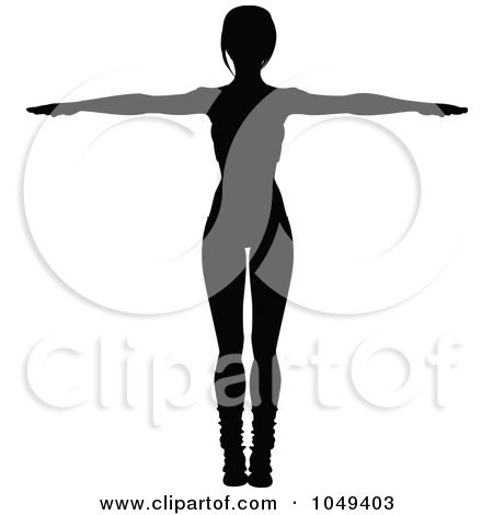 Royalty-Free (RF) Clip Art Illustration of a Silhouetted Fitness Woman In An Aerobics Pose - 5 by elaineitalia