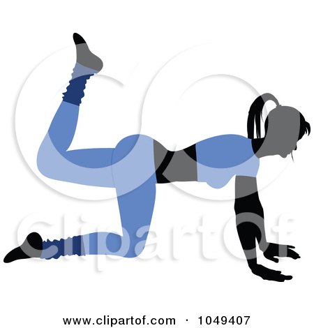 Royalty-Free (RF) Clip Art Illustration of a Fitness Woman Wearing Blue And Doing An Aerobics Pose - 2 by elaineitalia