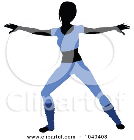 Royalty-Free (RF) Clip Art Illustration of a Fitness Woman Wearing Blue And Doing An Aerobics Pose - 4 by elaineitalia