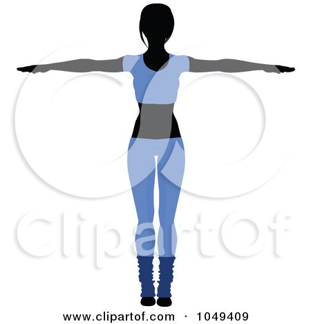 Royalty-Free (RF) Clip Art Illustration of a Fitness Woman Wearing Blue And Doing An Aerobics Pose - 1 by elaineitalia
