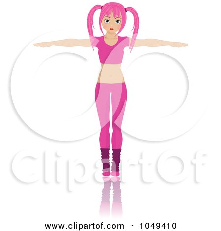 Royalty-Free (RF) Clip Art Illustration of an Aerobics Fitness Woman Wearing Pink And Doing Poses by elaineitalia