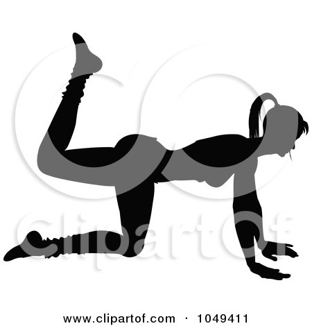 Royalty-Free (RF) Clip Art Illustration of a Silhouetted Fitness Woman In An Aerobics Pose - 6 by elaineitalia