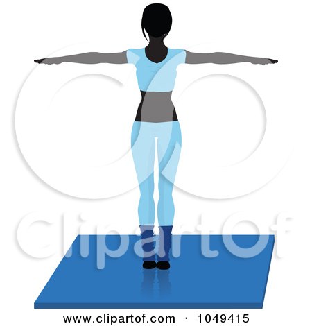 Royalty-Free (RF) Clip Art Illustration of a Fitness Woman Wearing Blue And Doing An Aerobics Pose On A Mat - 1 by elaineitalia