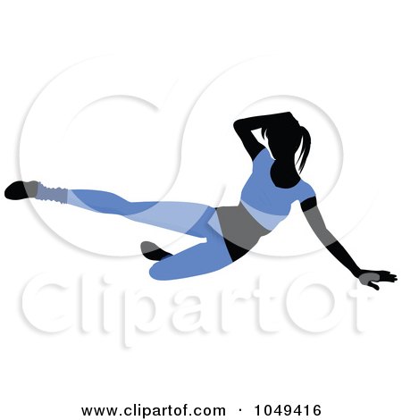 Royalty-Free (RF) Clip Art Illustration of a Fitness Woman Wearing Blue And Doing An Aerobics Pose - 3 by elaineitalia