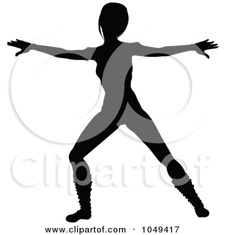 Royalty-Free (RF) Clip Art Illustration of a Silhouetted Fitness Woman In An Aerobics Pose - 3 by elaineitalia