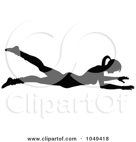 Royalty-Free (RF) Clip Art Illustration of a Silhouetted Fitness Woman In An Aerobics Pose - 7 by elaineitalia
