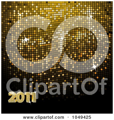 Royalty-Free (RF) Clip Art Illustration of a Golden Mosaic Background With 2011 In The Lower Left Corner by elaineitalia