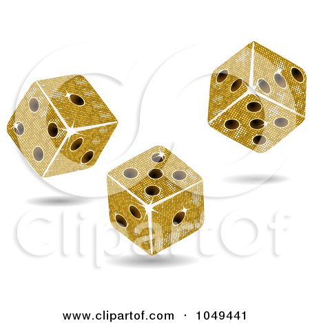 Royalty-Free (RF) Clip Art Illustration of 3d Gold Mosaic Dice Tumbling by elaineitalia