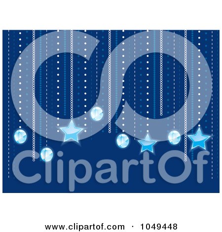 Royalty-Free (RF) Clip Art Illustration of a Background Of Suspended Diamonds And Stars Over Blue by elaineitalia