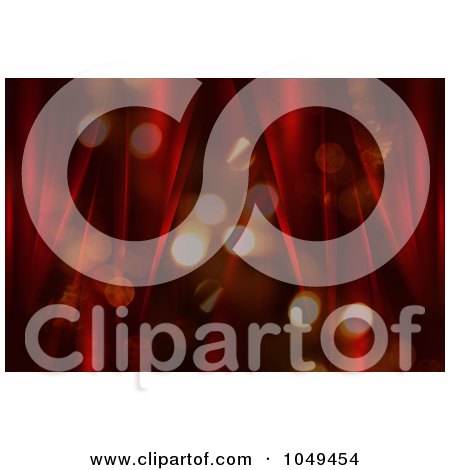 Royalty-Free (RF) Clip Art Illustration of a Background Of Blurred Lights Over Red Rippled Silk by elaineitalia