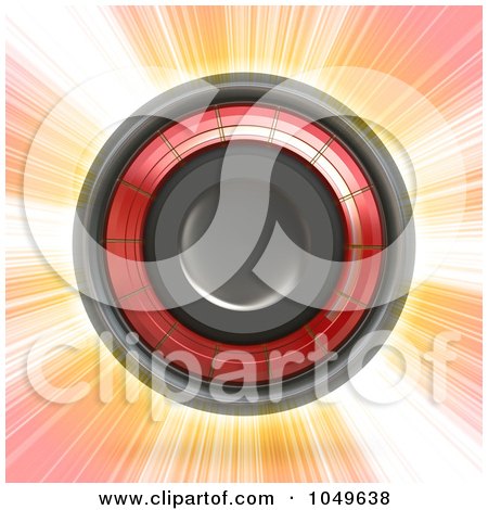 Royalty-Free (RF) Clip Art Illustration of a 3d Button Or Speaker Cone Over A Burst by Arena Creative