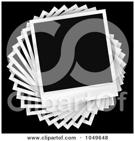Royalty-Free (RF) Clip Art Illustration of Instant Film Photos Arranged In A Circular Pile Over A Black Background by Arena Creative
