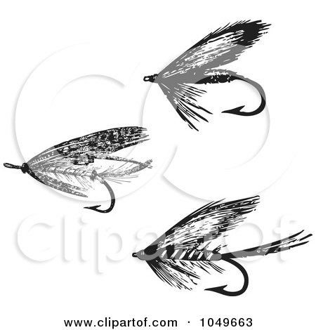 Digital Collage Of Black And White Retro Fly Fishing Hooks - 1 Posters, Art  Prints by - Interior Wall Decor #1049663