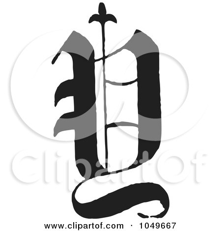 Royalty-Free (RF) Clip Art Illustration of a Black And White Old English Abc Letter Y by BestVector