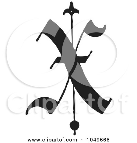 Royalty-Free (RF) Clip Art Illustration of a Black And White Old English Abc Letter X by BestVector