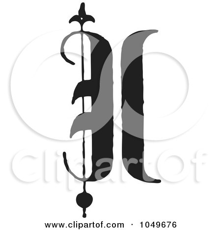 Royalty-Free (RF) Clip Art Illustration of a Black And White Old English Abc Letter I by BestVector