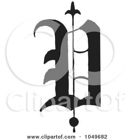 Royalty-Free (RF) Clip Art Illustration of a Black And White Old English Abc Letter V by BestVector