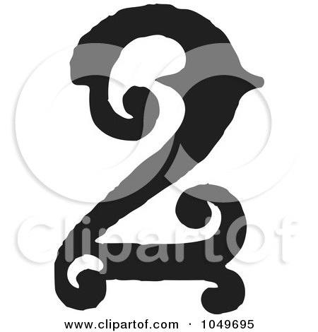 Royalty-Free (RF) Clip Art Illustration of a Black And White Vintage Digit Number 2 by BestVector