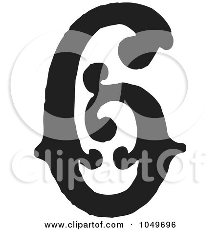 Royalty-Free (RF) Clip Art Illustration of a Black And White Vintage Digit Number 6 by BestVector