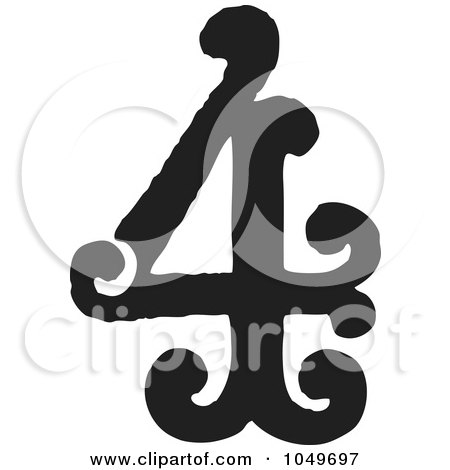 Royalty-Free (RF) Clip Art Illustration of a Black And White Vintage Digit Number 4 by BestVector