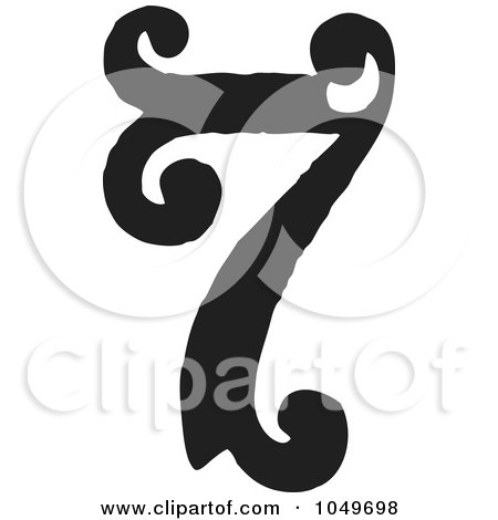 Royalty-Free (RF) Clip Art Illustration of a Black And White Vintage Digit Number 7 by BestVector