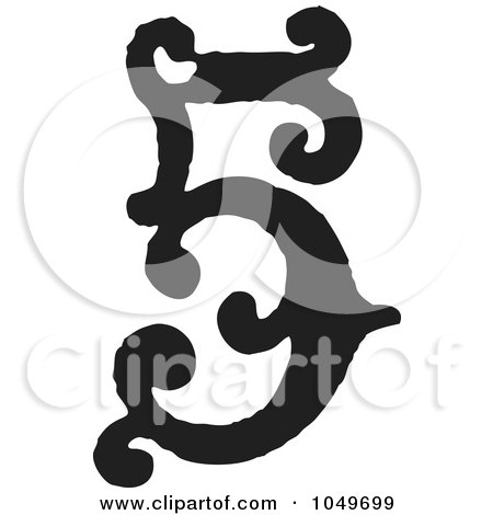 Royalty-Free (RF) Clip Art Illustration of a Black And White Vintage Digit Number 5 by BestVector