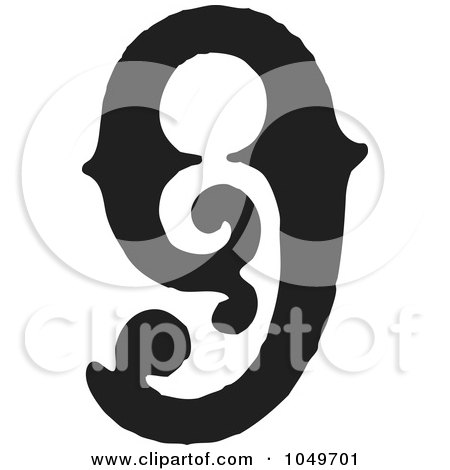 Royalty-Free (RF) Clip Art Illustration of a Black And White Vintage Digit Number 9 by BestVector