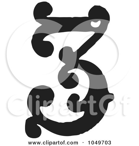 Royalty-Free (RF) Clip Art Illustration of a Black And White Vintage Digit Number 3 by BestVector