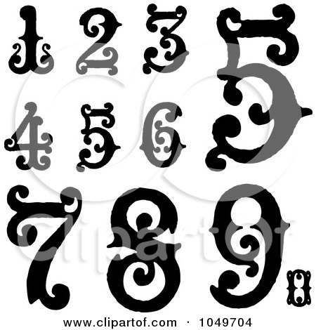 Royalty-Free (RF) Clip Art Illustration of a Digital Collage Of Black And White Vintage Digit Numbers by BestVector