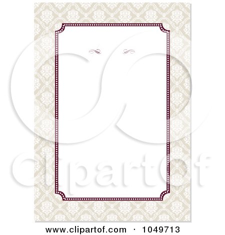 Royalty-Free (RF) Clip Art Illustration of a Burgandy And Beige Floral Border Around White Copyspace - 1 by BestVector
