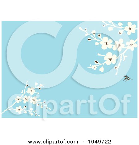Royalty-Free (RF) Clip Art Illustration of a Spring Blossom Branches Over A Blue Background by BestVector