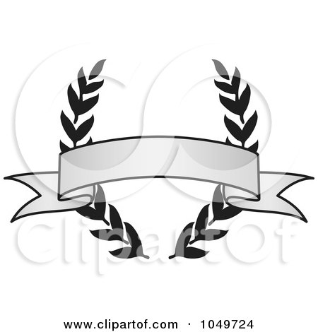 Royalty-Free (RF) Clip Art Illustration of a Vintage Grayscale Award Crest And Blank Banner - 5 by BestVector