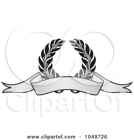 Royalty-Free (RF) Clip Art Illustration of a Vintage Grayscale Award Crest And Blank Banner - 4 by BestVector