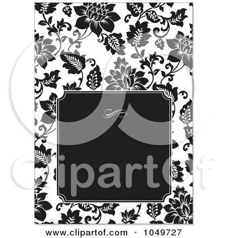 Royalty-Free (RF) Clip Art Illustration of a Black And White Floral Design Invitation With Black Copyspace by BestVector