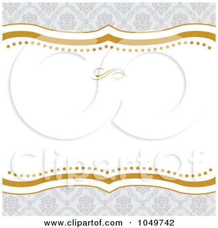 Royalty-Free (RF) Clip Art Illustration of a Gold And Gray Floral Pattern Invitation Background by BestVector