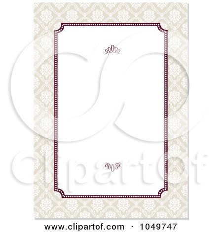 Royalty-Free (RF) Clip Art Illustration of a Burgandy And Beige Floral Border Around White Copyspace - 2 by BestVector