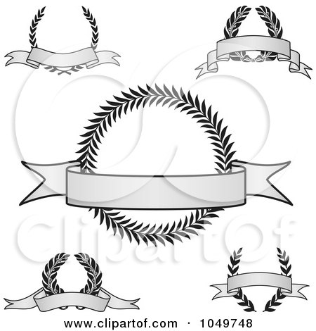 Royalty-Free (RF) Clip Art Illustration of a Digital Collage Of Vintage Grayscale Award Crests With Blank Banners by BestVector