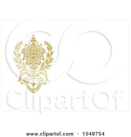 Royalty-Free (RF) Clip Art Illustration of an Off White Invitation With A Golden Floral Design And Copyspace by BestVector