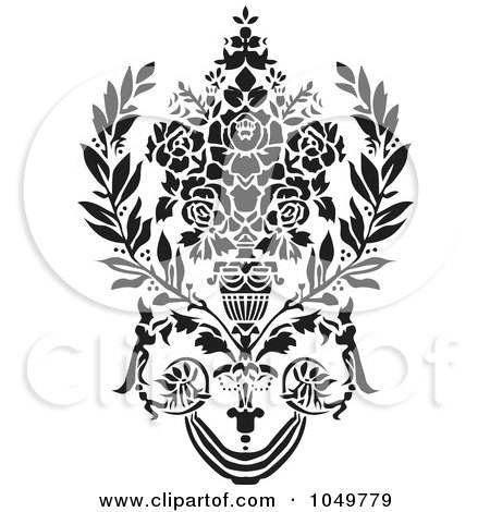 Royalty-Free (RF) Clip Art Illustration of a Black Vintage Elegant Damask Design Element - 8 by BestVector