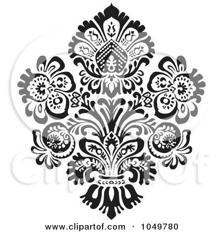 Royalty-Free (RF) Clip Art Illustration of a Black Vintage Elegant Damask Design Element - 3 by BestVector