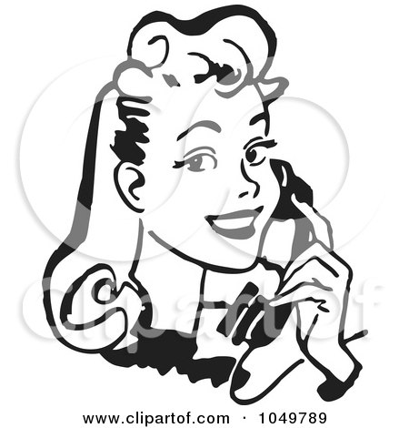 Royalty-Free (RF) Clip Art Illustration of a Black And White Retro Lady Talking On A Phone - 1 by BestVector